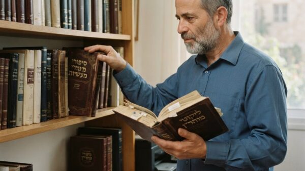 אדם מעיין באוסף ספרי רבי נחמן להעמקה רוחנית אישית